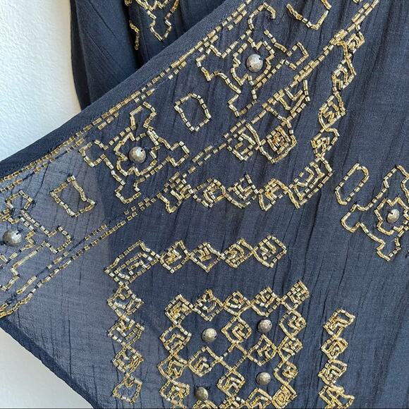 Anthropologie Fei Black Gold Beaded Open Cardigan Duster - Picture 6 of 13